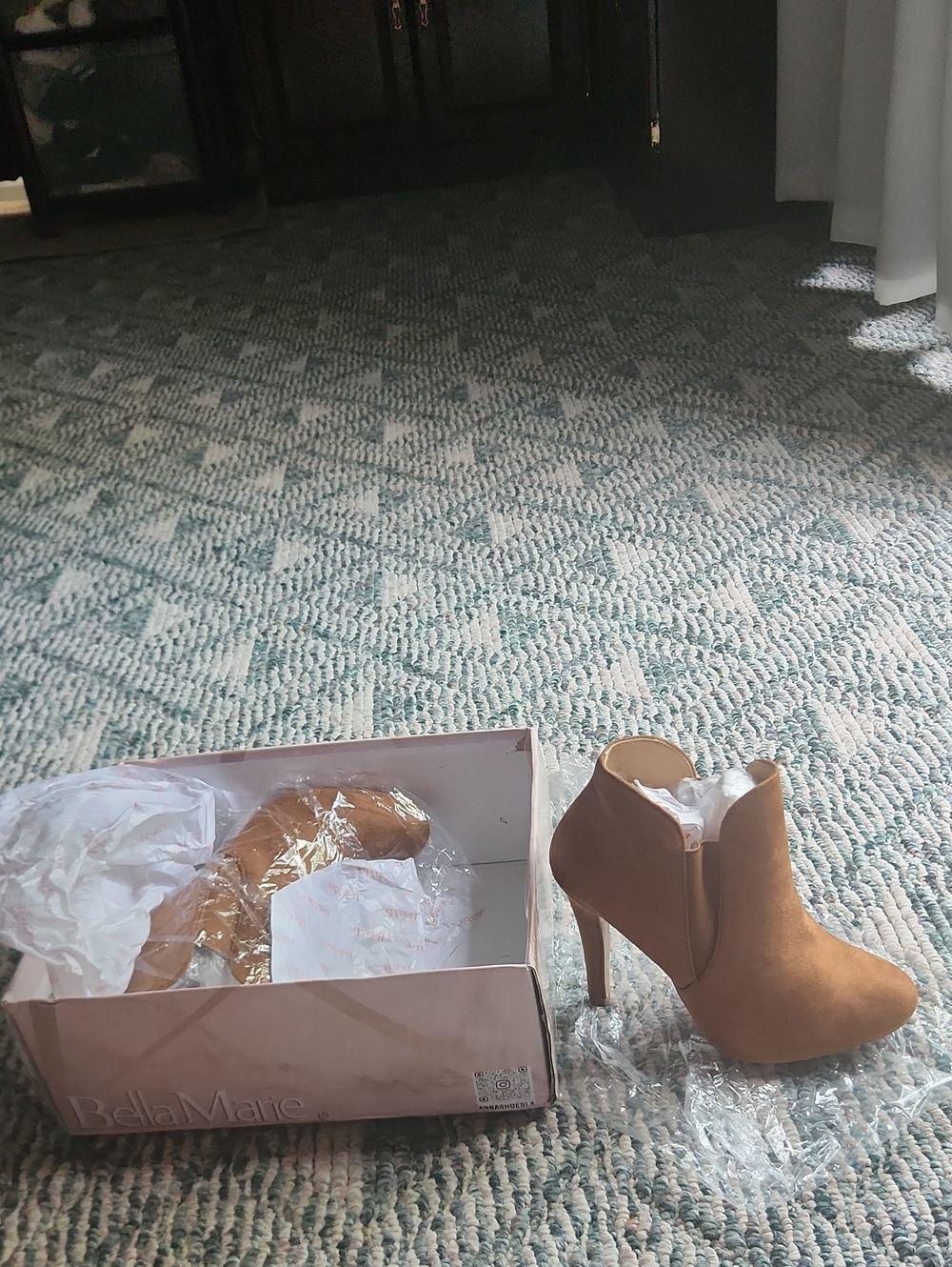 Bella Marie Camel/Tan Suede Ankle Booties with Stiletto Heel